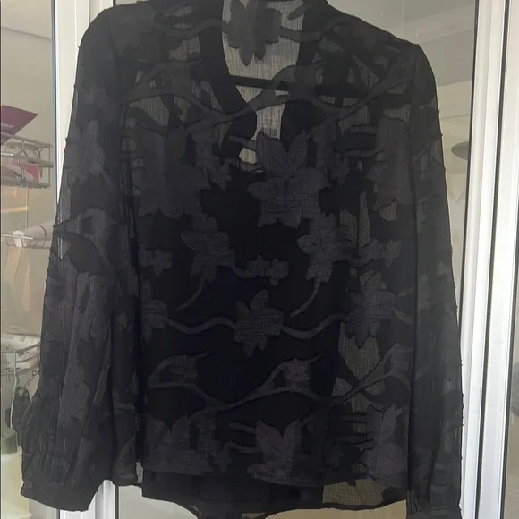 Anthropologie Amadi Black Sheer Floral Women's Top NWT - Picture 3 of 4